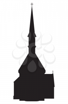 Black silhouette of an ancient catholic church illustration.
