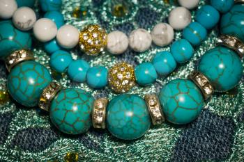Boho beaded bracelets with white and blue dyed howlite stones.