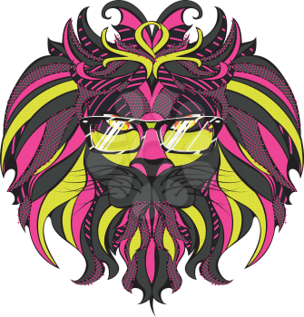 Abstract illustration on lion head, hipster style.