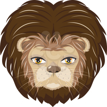 Cartoon illustration of a lion head with brown mane on white background.