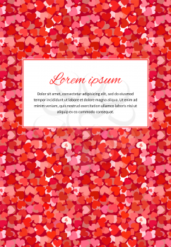 Card cover with many little red hearts and text template, a4 size vertical illustration