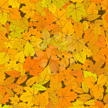 A lot of cute hand drawn leaves from different kind of trees, autumn seamless pattern