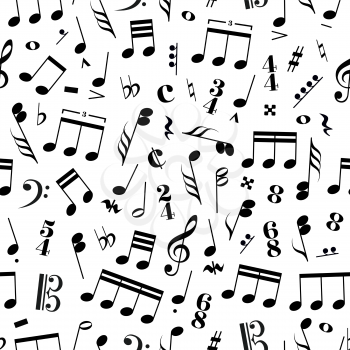 A lot of music signs and note on white background seamless pattern
