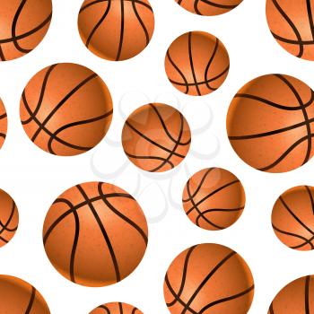 A lot of realistic basketball balls on white, seamless pattern