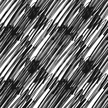 Black messy hatching on white, abstract seamless pattern