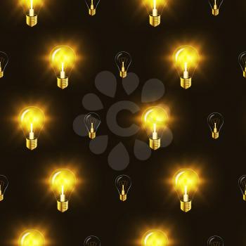 Bright electric bulbs in the dark, seamless pattern