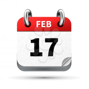 Bright realistic icon of calendar with 17 february date on white