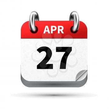 Bright realistic icon of calendar with 27 april date on white