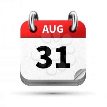 Bright realistic icon of calendar with 31 august date on white