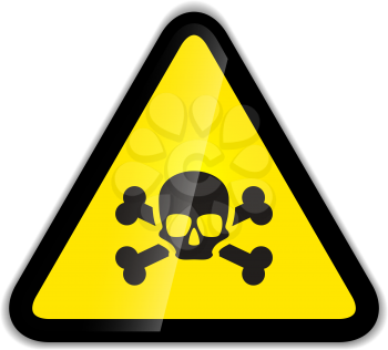 Bright skull and bones warning sign modern icon with shadow isolated on white
