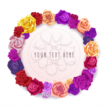 Bright wreath made from lovely roses with place for text isolated on white