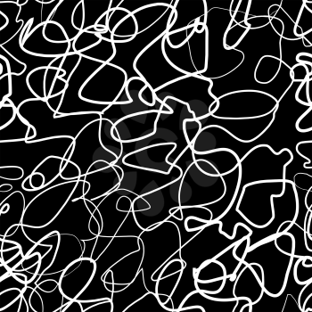 Chaotic white lines on black background, seamless pattern