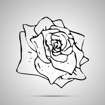 Cute outline flower, simple black icon with shadow