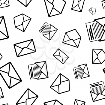 A lot of different envelope black icons on white background seamless pattern