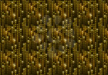 Golden matrix symbols, digital binary code on dark background a4 size