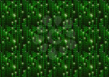 Green matrix symbols, digital binary code on dark background a4 size
