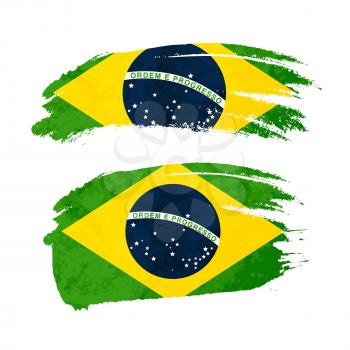 Grunge brush stroke with Brazil national flag isolated on white