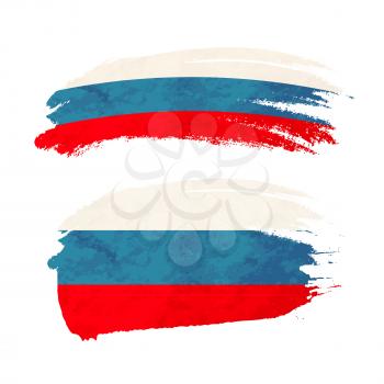 Grunge brush stroke with Russia national flag isolated on white