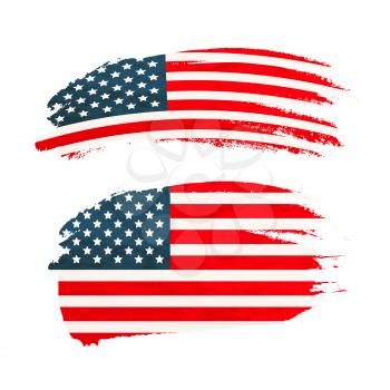 Grunge brush stroke with USA national flag isolated on white