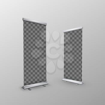 Two blank realistic roll-up banners with transparent place for advertise posters