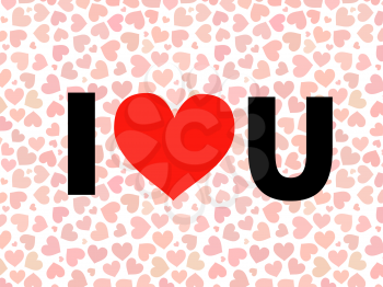 valentine I Love You Vector lettering with red hearts on background