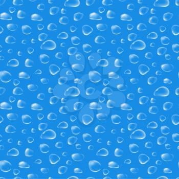 Different water drops on blue, seamless pattern
