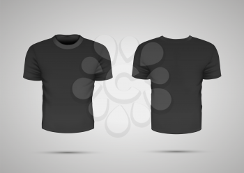 Blank black realistic sport t-shirt with shadow on gray