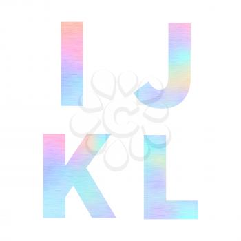 Modern I J K L letters with bright colorful holographic foil texture on white