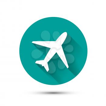 Plane icon on green background with long shadow