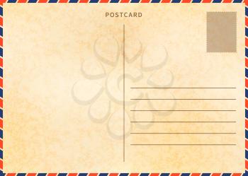 Retro blank postcard template with airmail border and paper texture