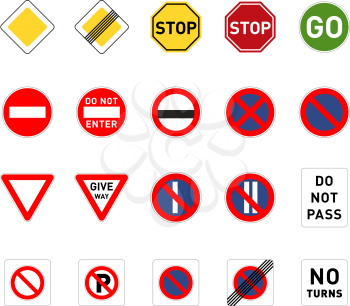 Set of different road signs isolated on white