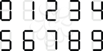 Set of digital number signs made up from seven segments, isolated on white
