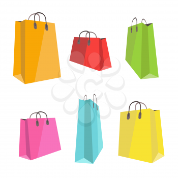 Set of flat colorful shopping bags isolated on white