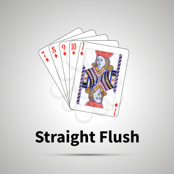 Straight Flush poker combination with shadow on gray