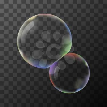 Two transparent vector soap bubbles without background