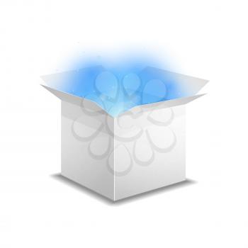 White box with bright blue magic light inside, isolated on white
