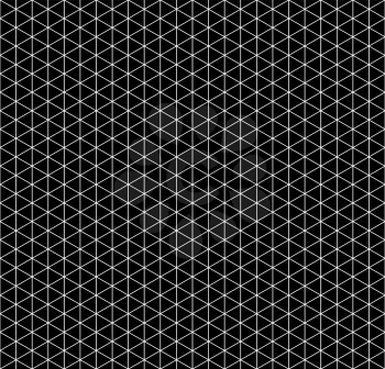 White isometric grid with vertical guideline on black, seamless pattern