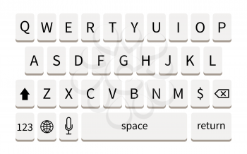 White smartphone keyboard on white. Mobile phone keypad mockup