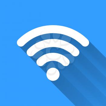 White WiFi icon with long shadow on blue background