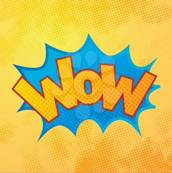 WOW comics sound effect with halftone pattern on yellow background