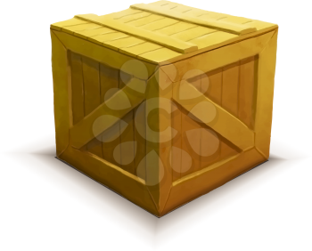 Yellow wooden crate with shadow, realistic icon isolated on white
