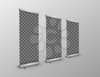 Blank realistic roll-up banners with transparent place for advertise posters