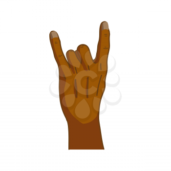 Cartoon black hand in corna gesture isolated on white