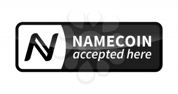 Namecoin accepted here, black glossy badge isolated on white