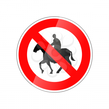 No horse ride allowed, forbidden red glossy sign isolated on white