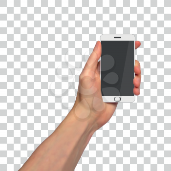 Photorealistic vector hand with smartphone on transparent background