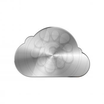 Round polished bright glossy metal cloud icon on white