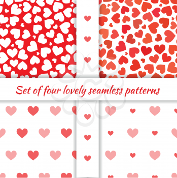 Set of four lovely seamless patterns with hearts