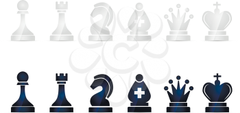Set of glossy black and white chess icons isolated on white