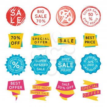 Set of special offer sale tags. Discount retail stickers isolated on white
